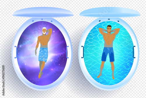 Men and floating tank