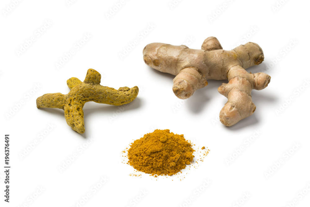 Fototapeta premium Fresh, dried and powder turmeric