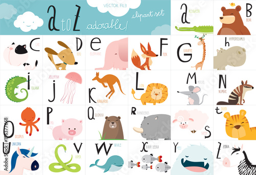 Cute animal vector Alphabet table photo