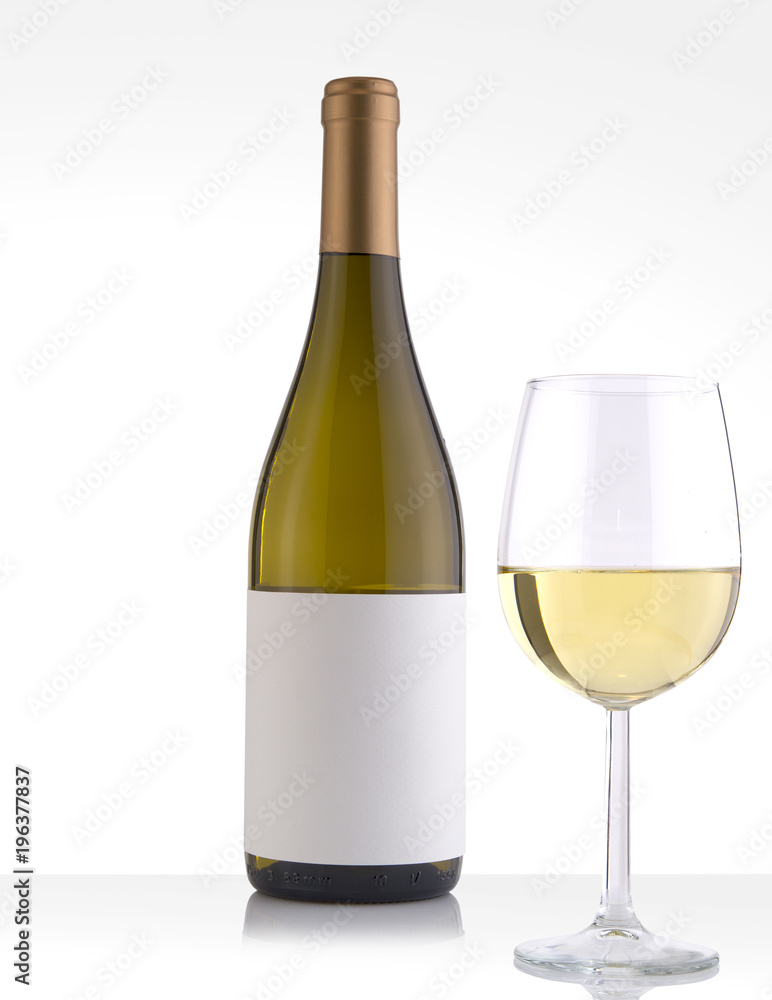 Isolated White Wine Bottle in a White Background and Glass Isolated White Wine Bottle in a White Background and Glass