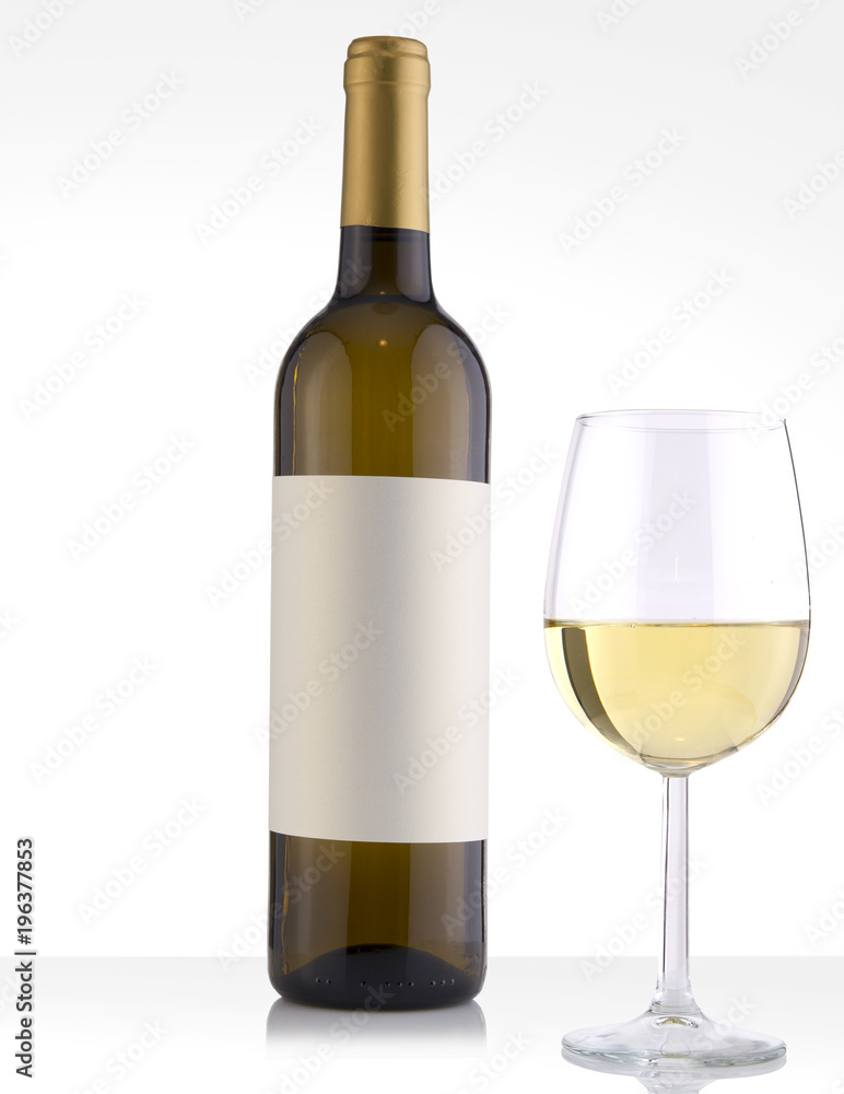 Isolated White Wine Bottle in a White Background and Glass Isolated White Wine Bottle in a White Background and Glass