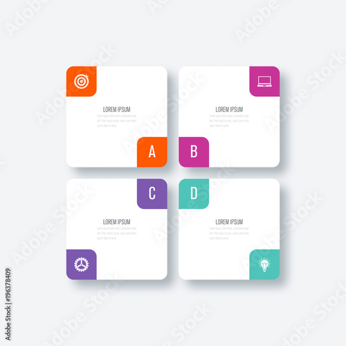 Business infographics template 4 steps with square