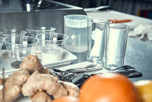 cooking oranges and ginger in the kitchen