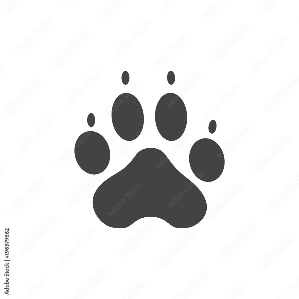 Vector illustration. Dog Paw Prints Logo. Black on White background. Animal paw print with claws. Vector illustration. Dog Paw Prints Logo. Black on White background. Animal paw print with claws.