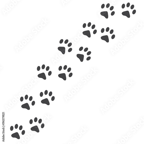 Vector illustration. Cat Paw Prints Track Logo. Black on White background. Animal paw print with claws.
