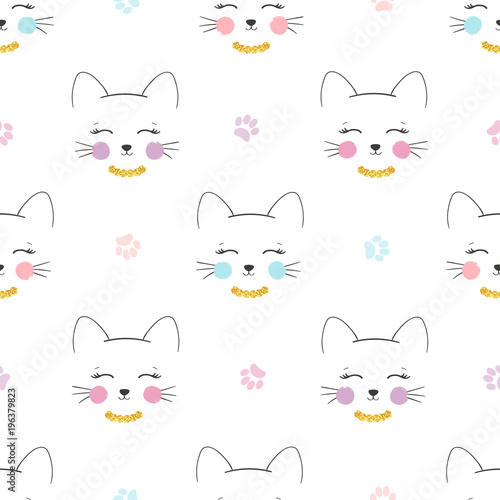 Seamless cute cats pattern. Vector background for kids.