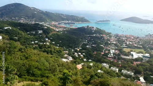 The view of Charlotte Amalie historic downtown on St. Thomas island, US Virgin Islands. 