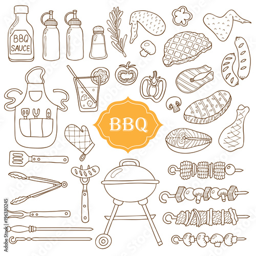 A set of barbecue items.