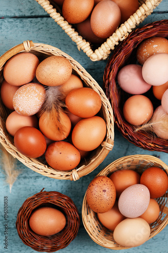 raw eggs in baskets