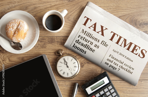 Tax time concept, mock up newspaper headline