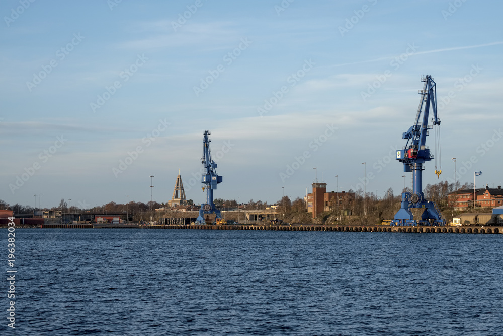cranes in the harbor of Oxelösund in Sweden
