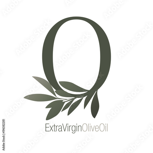 Olive branch on capital letter O isolated on white background