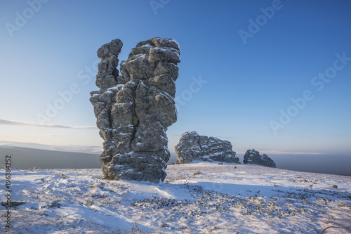 Weathering posts. Manpupuner plateau, Russia