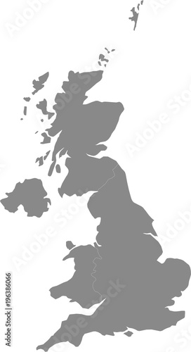 Map of United Kingdom split into individual countries.