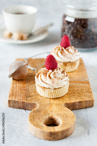 Raspberry cupcakes coffee photo