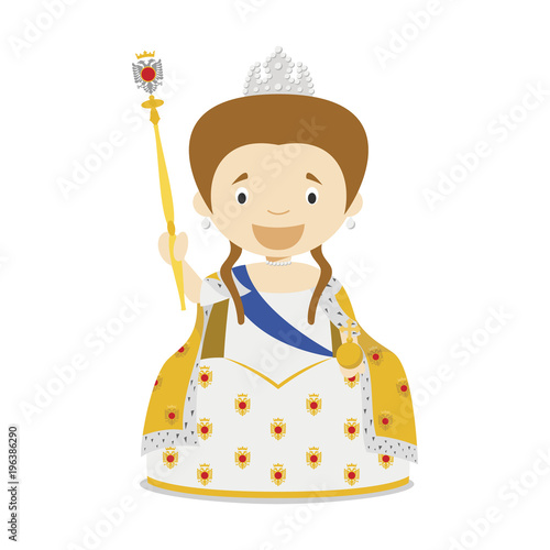 Catherine II of Russia (The Great) cartoon character. Vector Illustration. Kids History Collection.