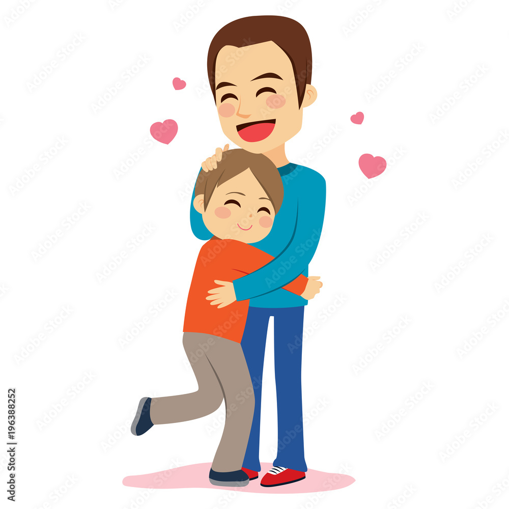 Sweet illustration of son and father hugging Sweet illustration of son and father hugging