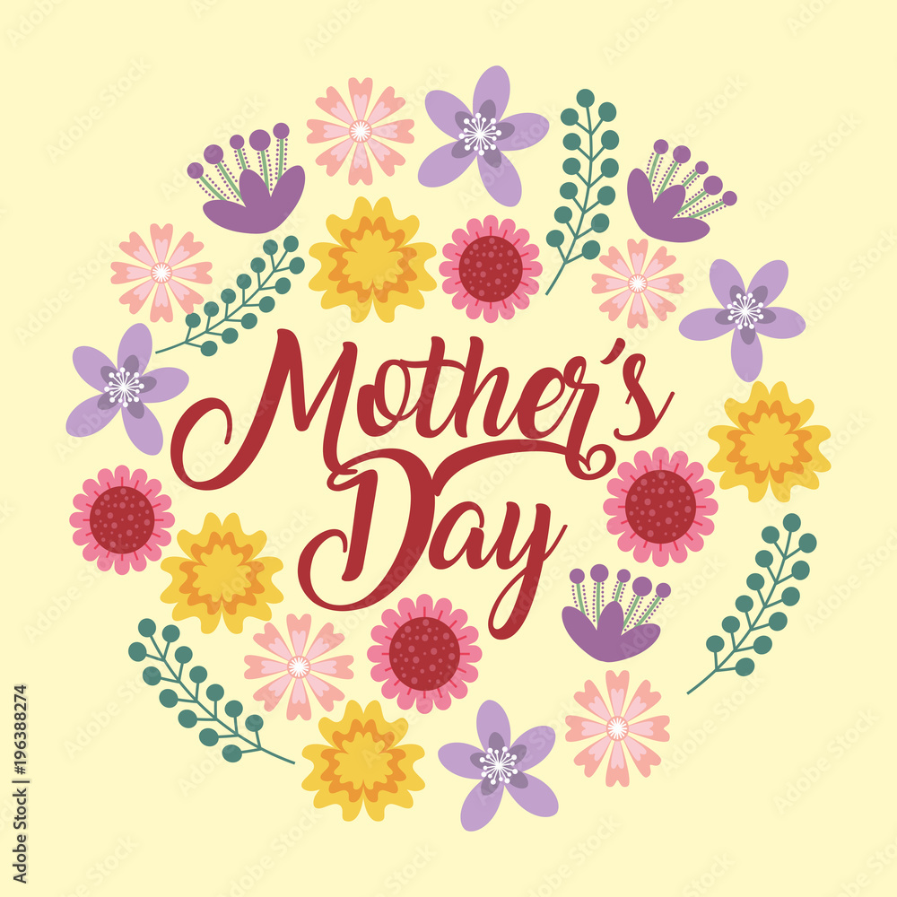 natural flowers blooming decoration - mothers day card vector illustration