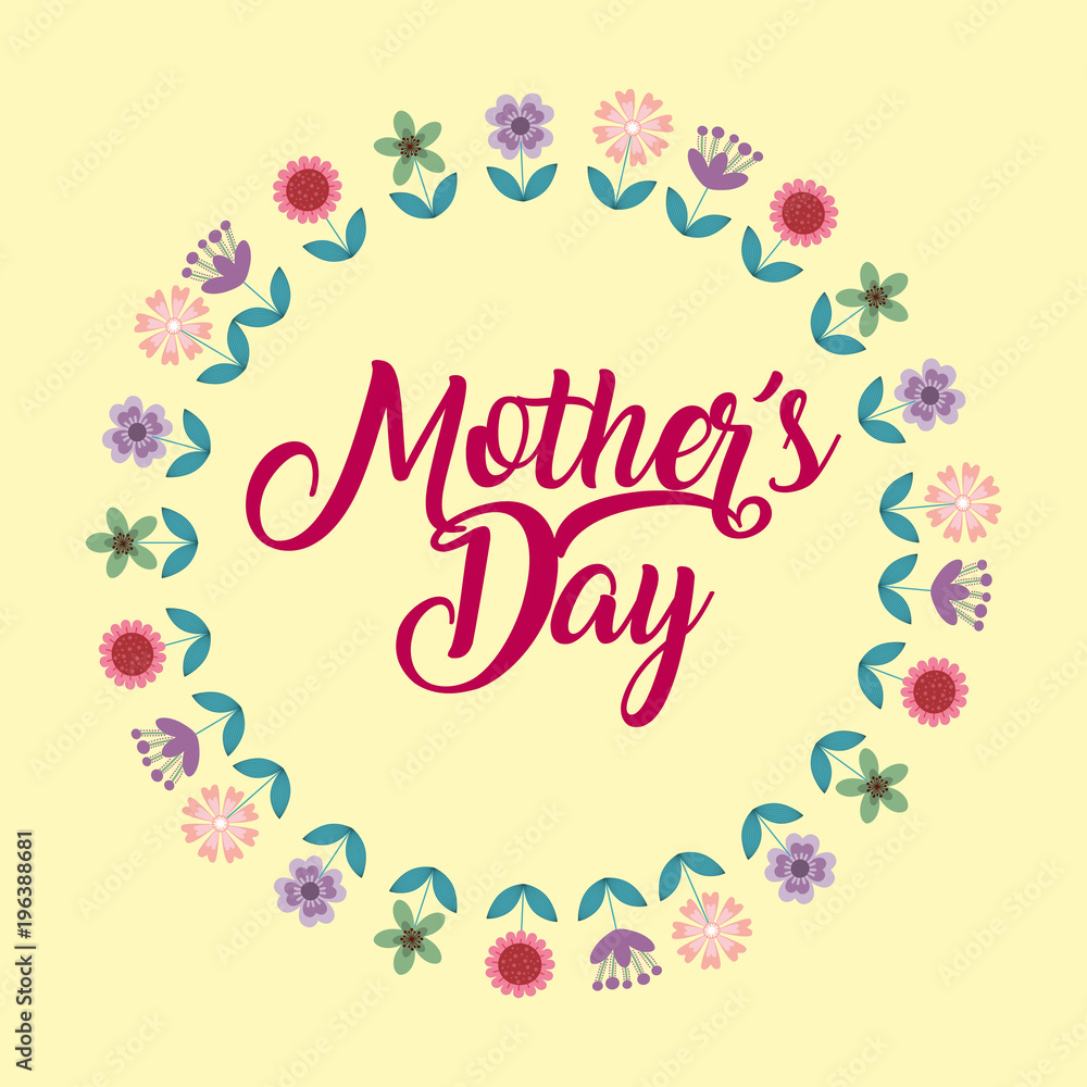 romantic wreath flowers mothers day card vector illustration