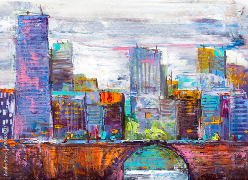 Abstract oil painting citys...