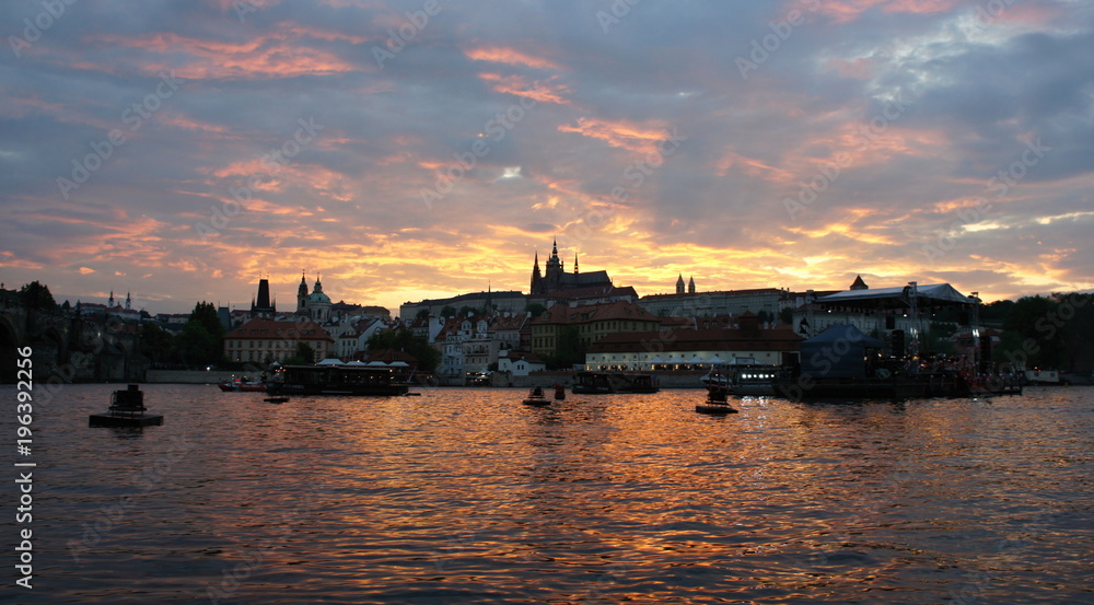 Prague castle panorama during dusk