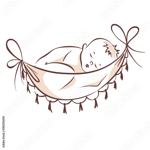 Baby sleeping in a hammock / Vector illustration with a newborn baby