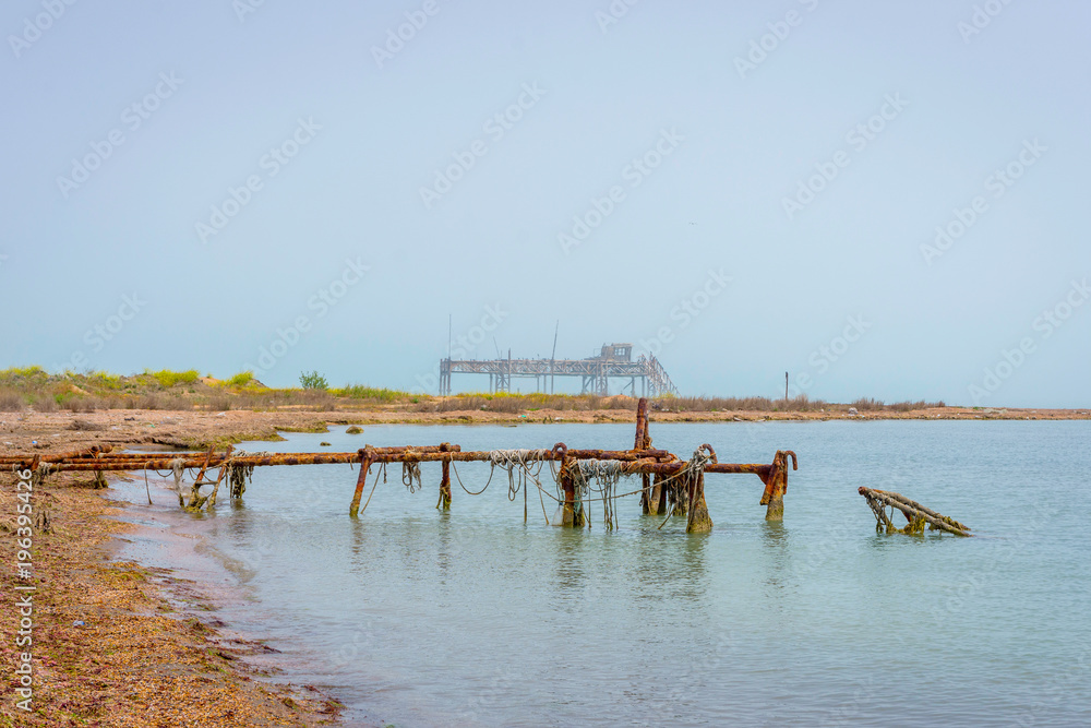 Old oil rig in Caspian Sea Old oil rig in Caspian Sea