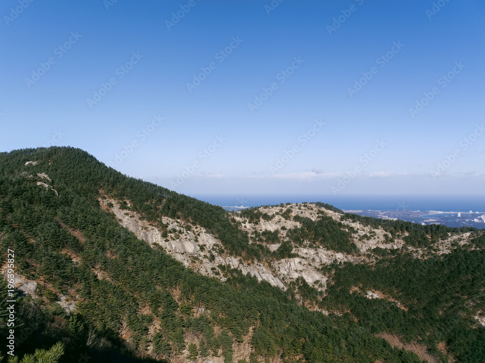 Big korean mountains and Japanise sea on the background. Seoraksan National Park. South Korea