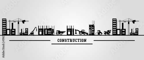 Under construction zone design with construction trucks over gray  background, colorful design vector illustration