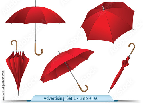 Set of vector red umbrellas photo