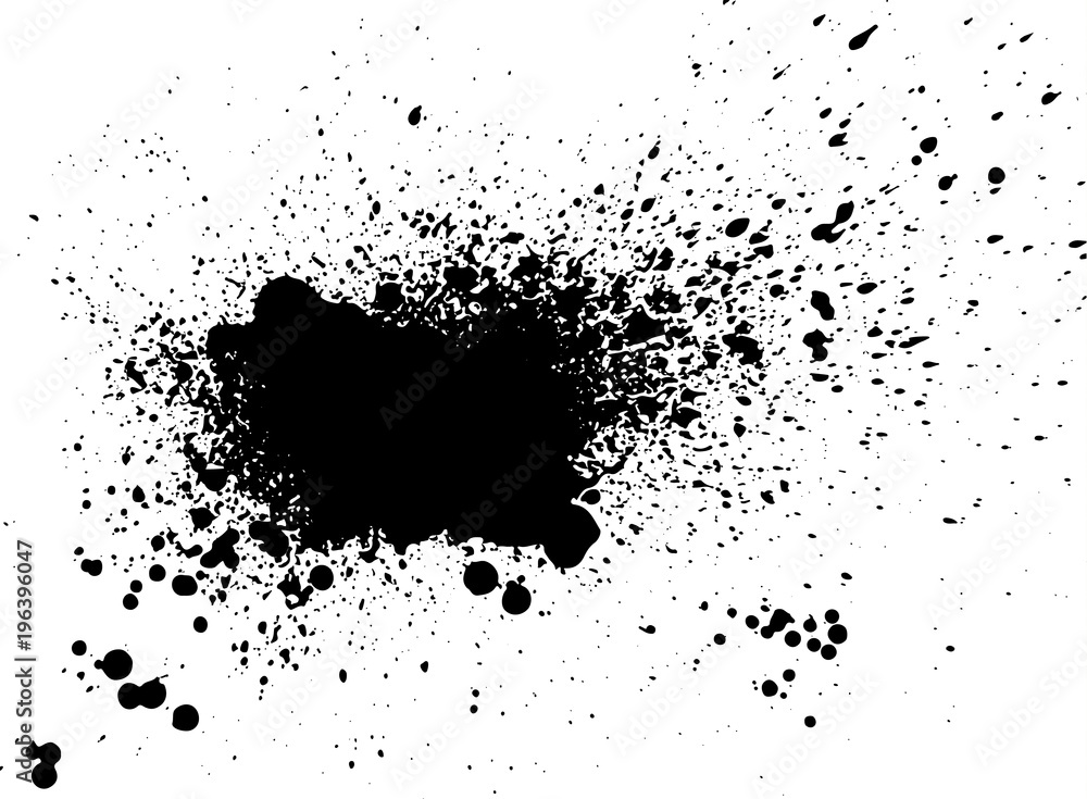 Black paint, ink splash, brushes ink droplets, blots. Black ink splatter  grunge background, isolated on white. Vector illustration Stock Vector