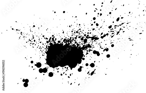 Black paint, ink splash, brushes ink droplets, blots. Black ink splatter grunge  background, isolated on white. Vector illustration