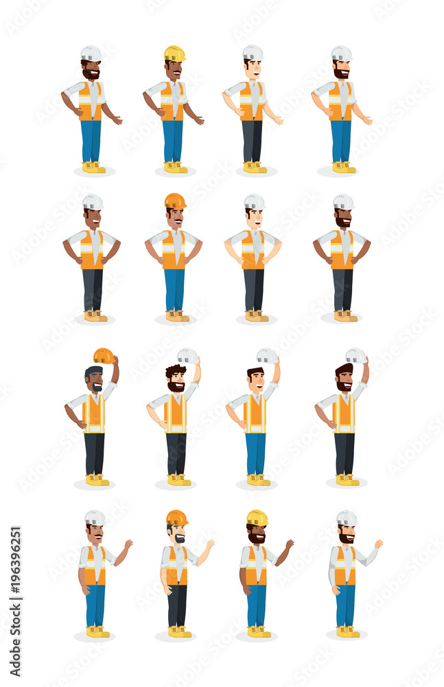 Icon set of construction builders over white background, colorful design vector illustration