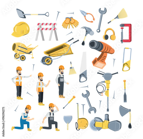 Icon set of under construction elements over white background  colorful design vector illustration