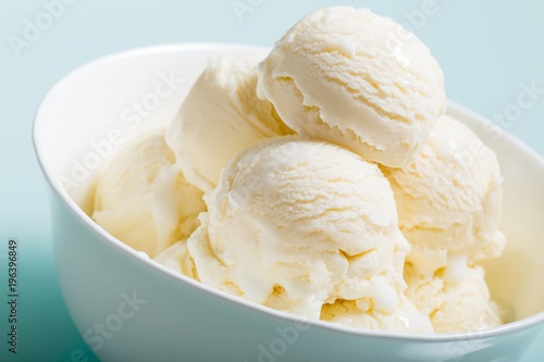 Vanilla Ice Cream Scoops in a Bowl