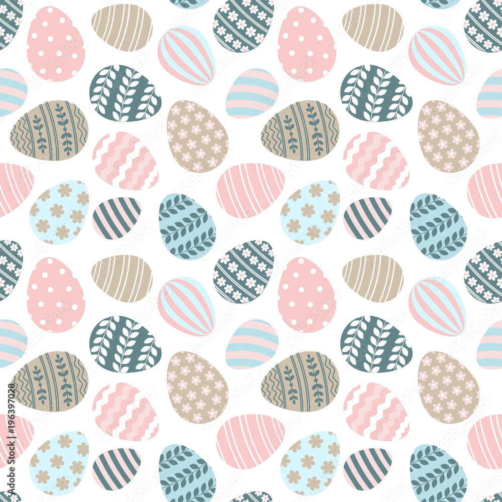 Happy Easter seamless pattern greeting card with decorated painted Easter eggs. Vector Illustration flat style design for invitations, prints, wrapping paper Happy Easter seamless pattern greeting card with decorated painted Easter eggs. Vector Illustration flat style design for invitations, prints, wrapping paper