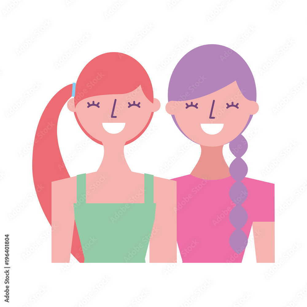 portrait young women friends happy characters vector illustration portrait young women friends happy characters vector illustration