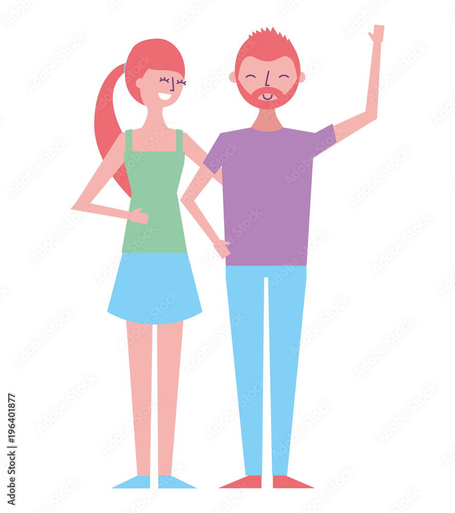smiling couple young woman and man standing together embracing vector illustration smiling couple young woman and man standing together embracing vector illustration