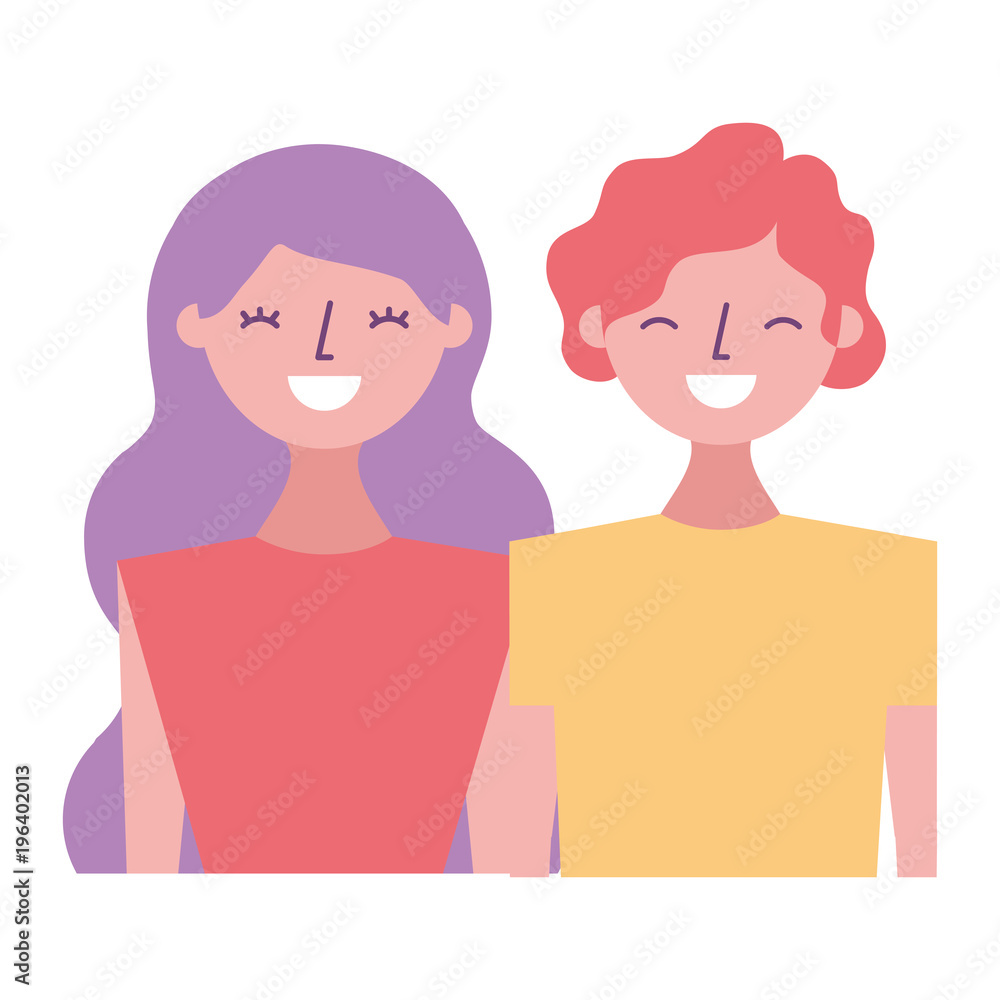 happy young couple portrait characters vector illustration happy young couple portrait characters vector illustration