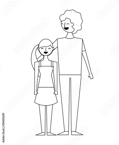 smiling man hugging young girl teen cartoon vector illustration outline design