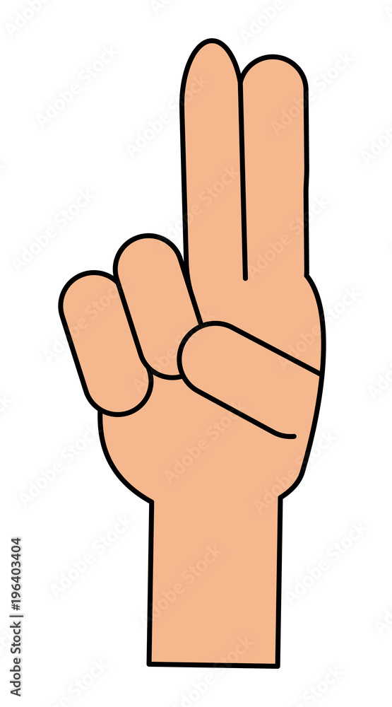 hand with two fingers up over white background, vector illustration hand with two fingers up over white background, vector illustration
