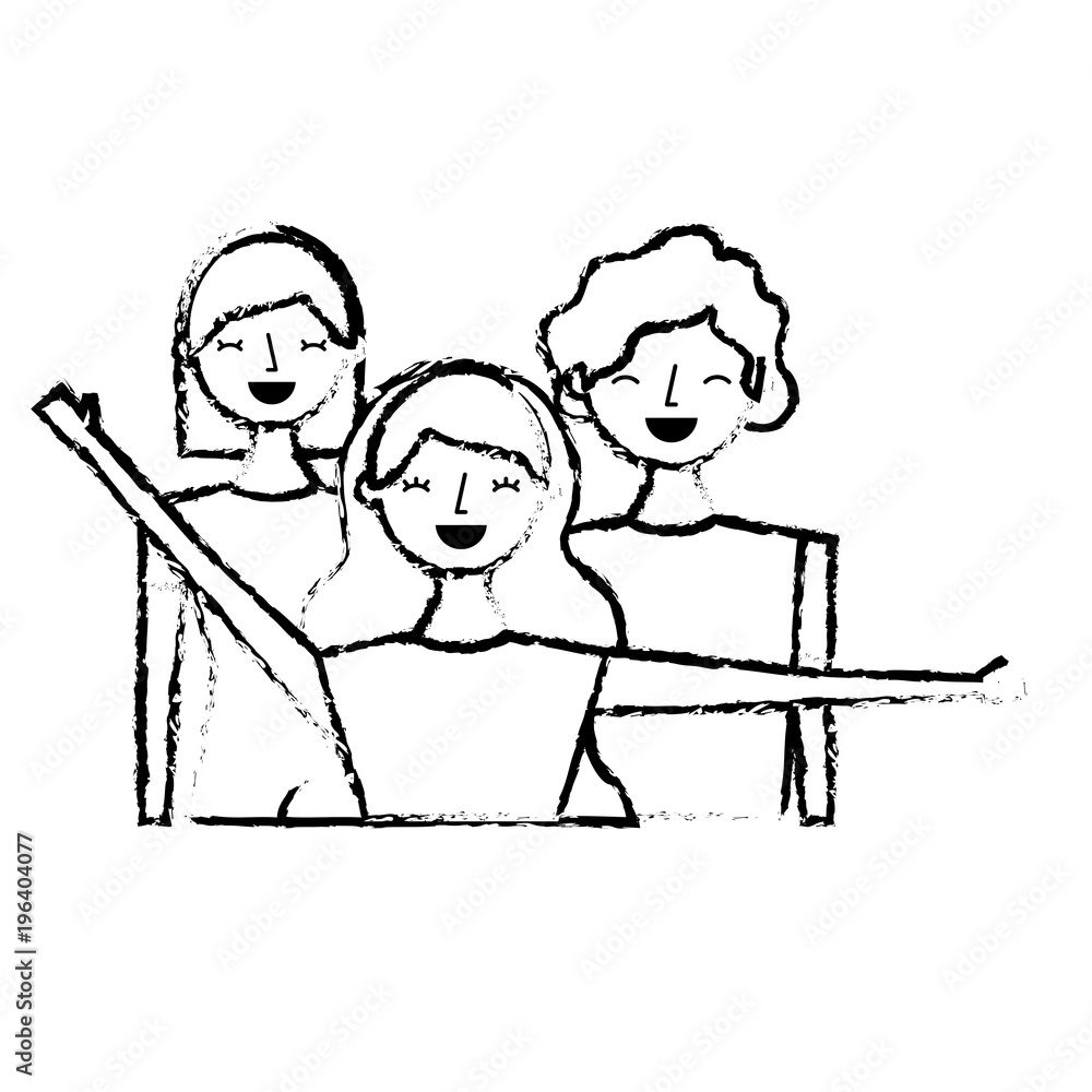group of three happy friends boys and girls cartoon vector illustration  sketch design Stock Vector | Adobe Stock