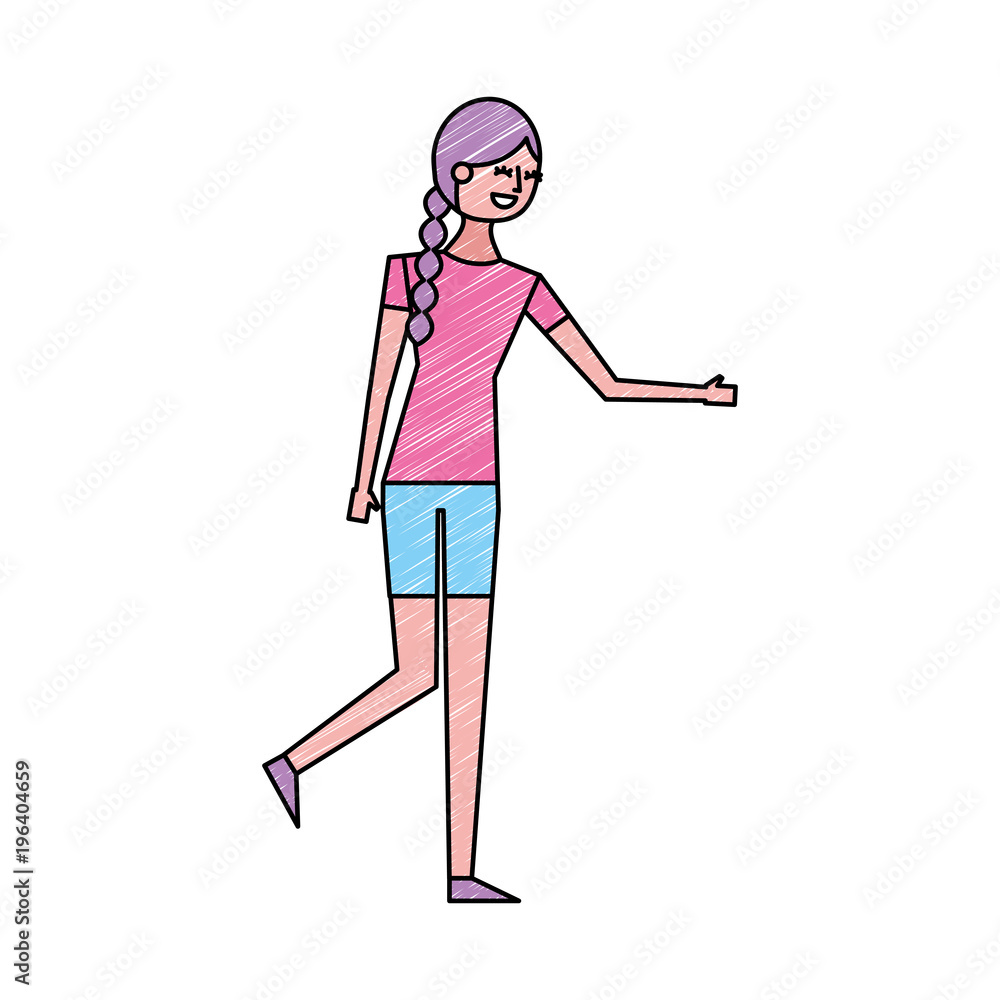 Fototapeta premium young woman people character gesturing with arms vector illustration drawing color design