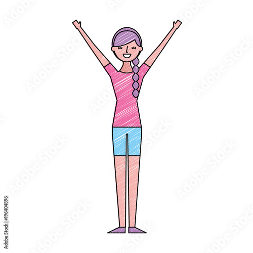 young woman people character gesturing with arms vector illustration drawing color design