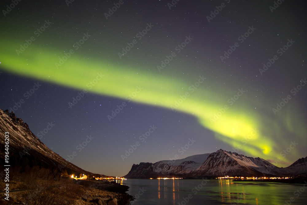 Northern Lights (Aurora Borealis) over Lofoten, Norway.