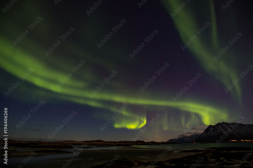 Northern Lights (Aurora Borealis) over Lofoten, Norway.