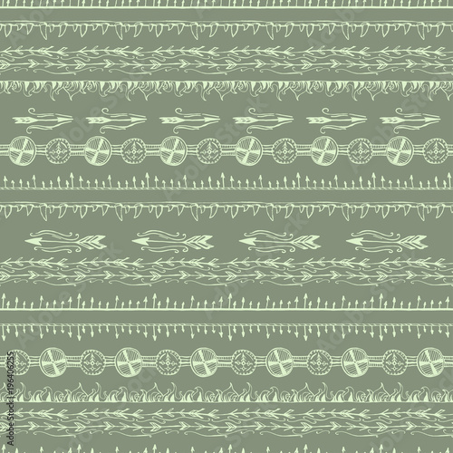 seamless tribal pattern with ethnic motifs, ornament from arrows , shields, flame abstract elements