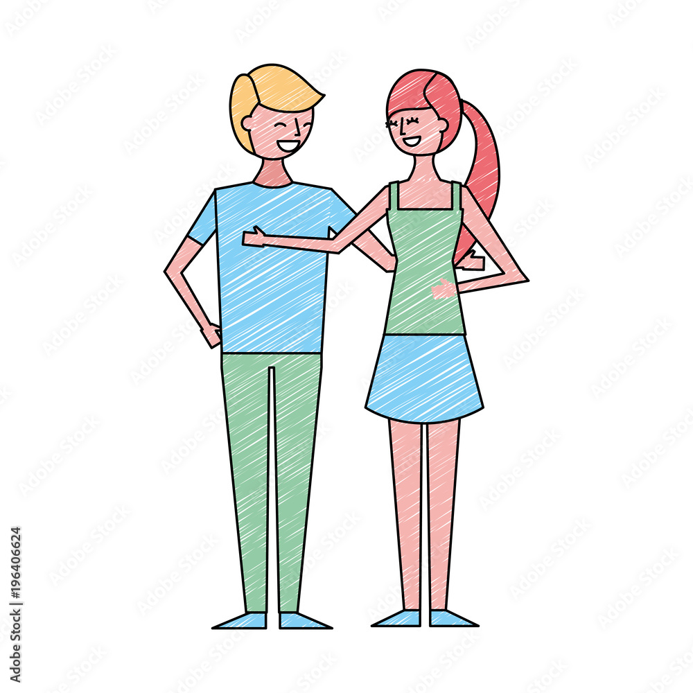 couple of young people characters vector illustration drawing color design
