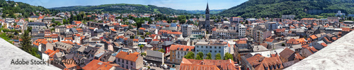 Panoramic view of the city Lourdes, the Hautes-Pyrenees department in the Occitanie region in south-western France.
