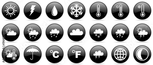 Weather forecast climate meteorology glossy vector icons